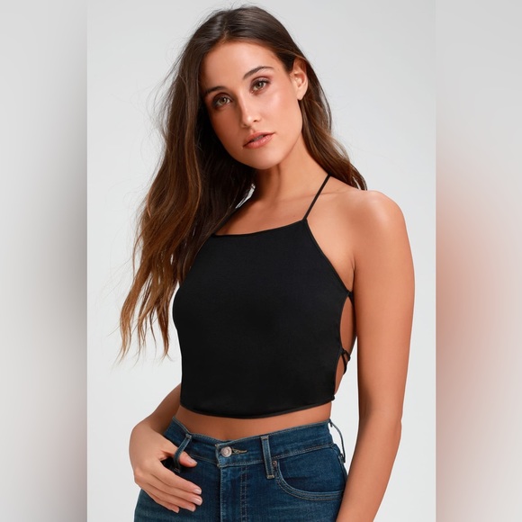 Lulu’s Intrigue Lace-Up Crop Top - Picture 2 of 7